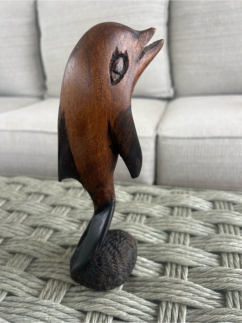 Carved Wooden Dolphin Porpoise Statue Figurine Home Decor Art